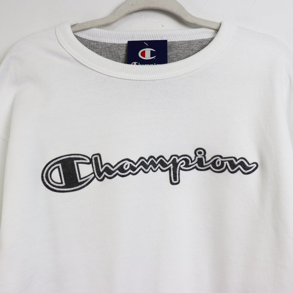 NWT Champion Powerblend Fleece Crew White Grey L - Picture 7 of 9